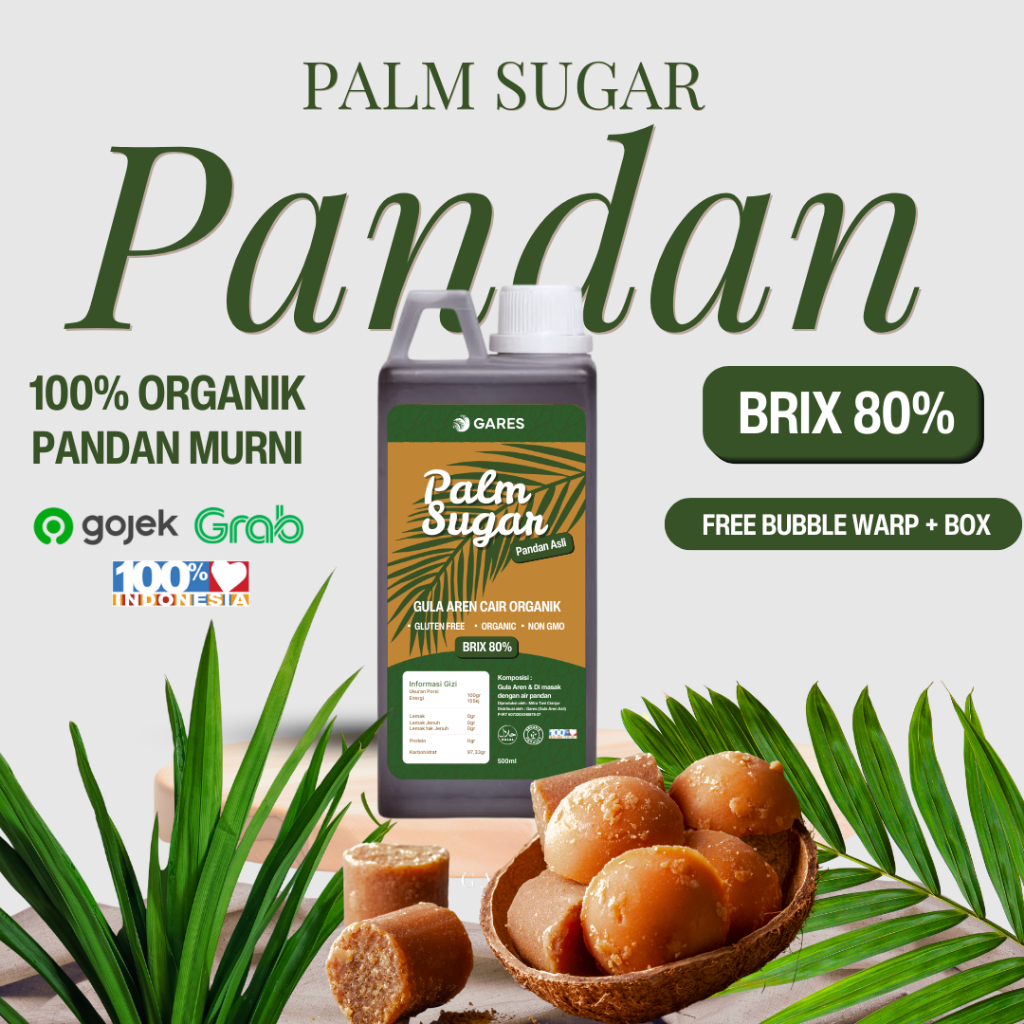 

[GARES] GULA AREN CAIR + DIMASAK DENGAN DAUN PANDAN | NON-GMO | ORGANIK 100% | DARI POHON NIRA