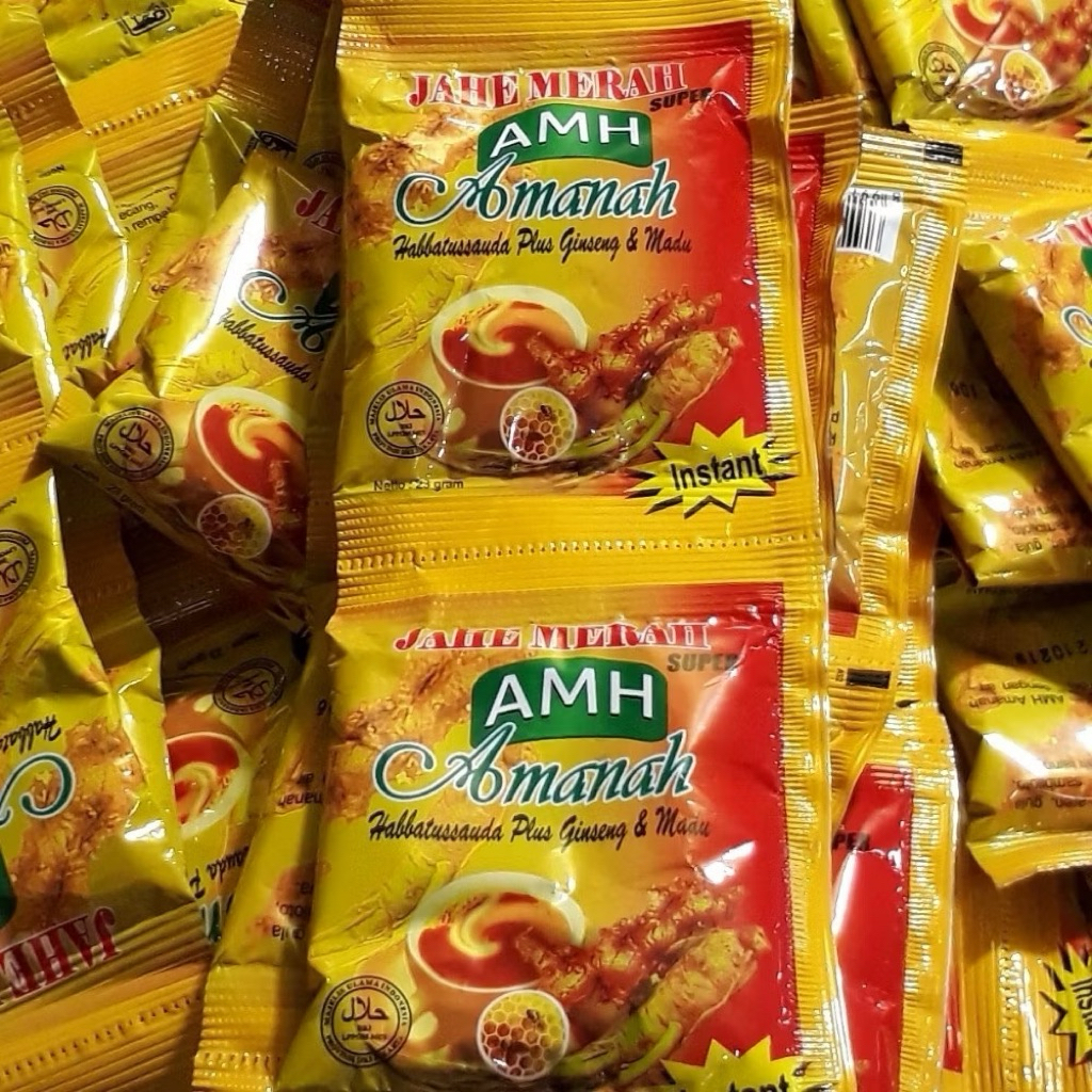 

JAHE MERAH AMH SUPER ORIGINAL RENCENG ( ISI 10 ) PROMO AMH Jahe Merah/Susu Jahe Minuman Jahe 1 Renceng isi 10 pcs