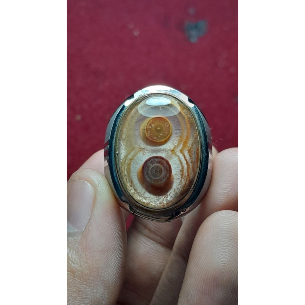 NATURAL YAQUT SUMUR BANDUNG MOTIP ANGKA 8 RING MONEL DOF/BAJA PUTIH