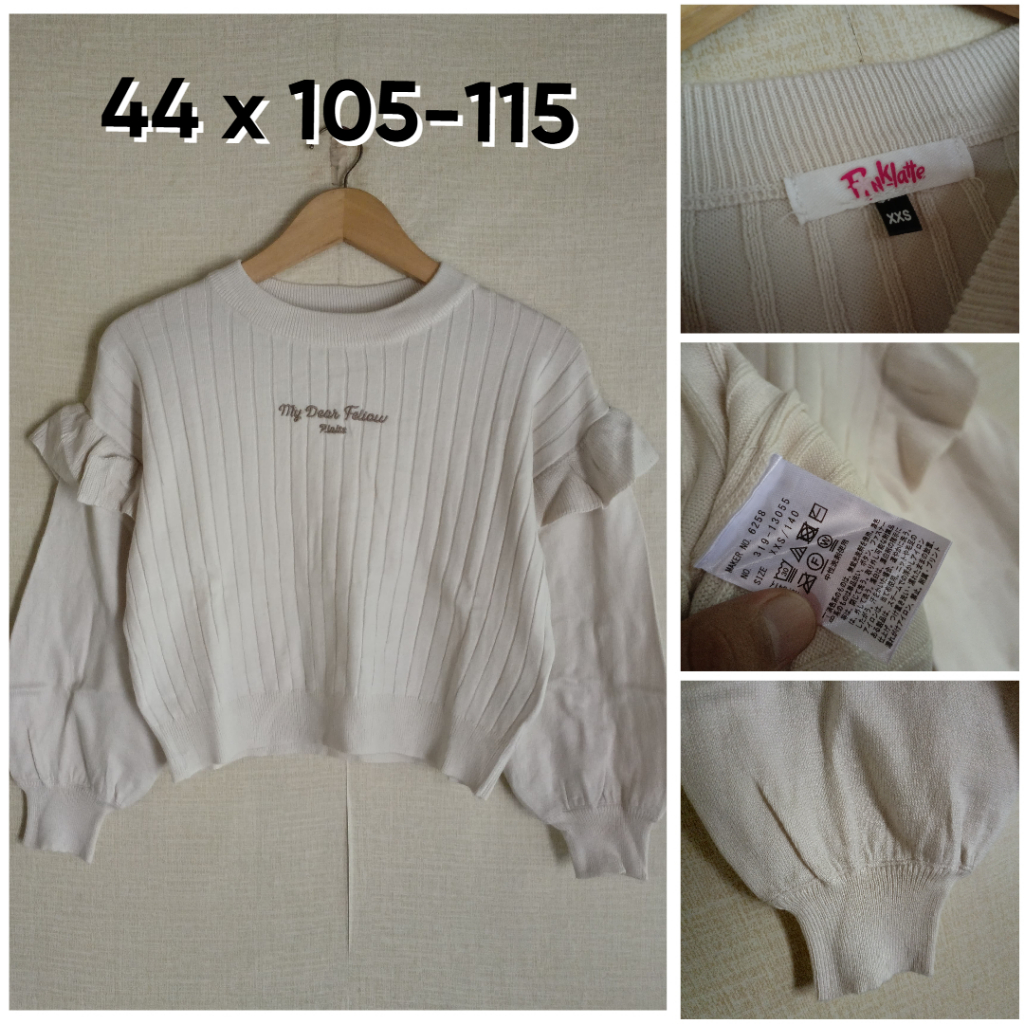 Sweater Lidi Pinklatte Coklat Susu Coksu Size XS Wanita Ruffle Lengan Semo Bal0n OB018