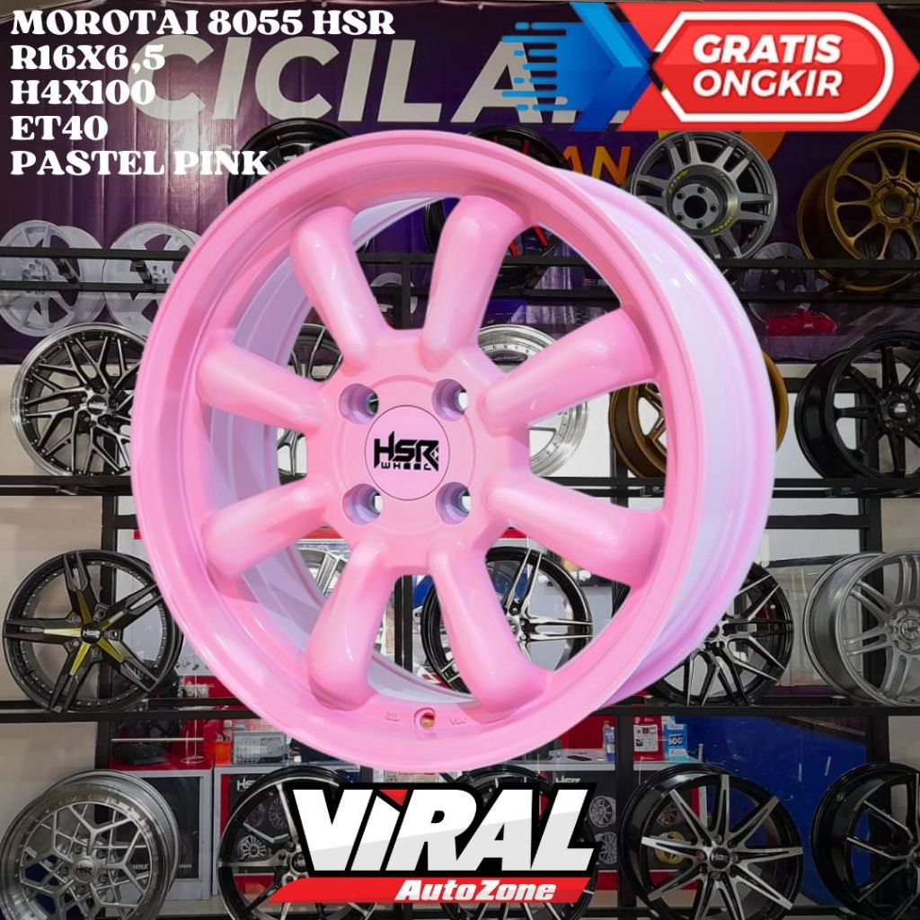 Velg Mobil Ring 16 HSR MOROTAI R16 Lebar 6,5 Lobang 4 Pcd 4X100 Et40 Pink