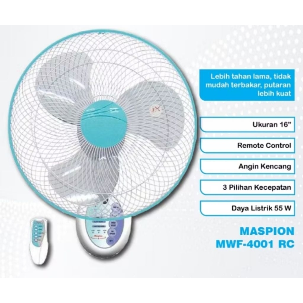 Maspion Kipas Angin Dinding remote 16" Mwf-4001Rc / Wall Fan Remote 16" Maspion 4001rc
