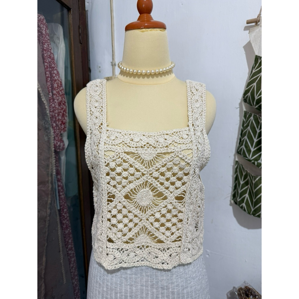 New Junoah crochet tank top vest crop rajut vintage y2k korean