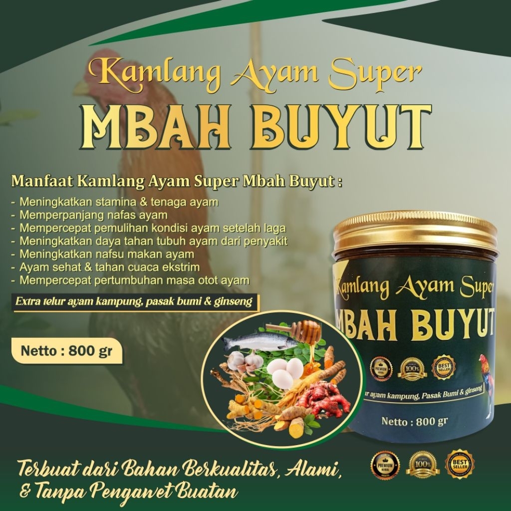 JAMU AYAM LAGA KAMLANG AYAM SUPER MBAH BUYUT 800GRAM JAMU AYAM PREMIUM VITAMIN AYAM LAGA DOPING AYAM