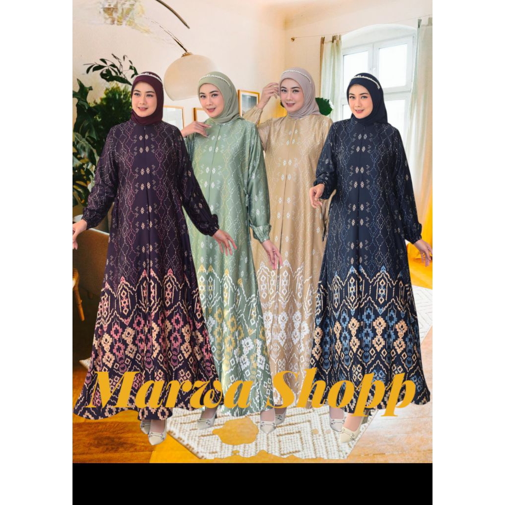 Gamis Wanita Gamis Silk Printing Tangan Karet Tali Samping Gamis Silk Premium