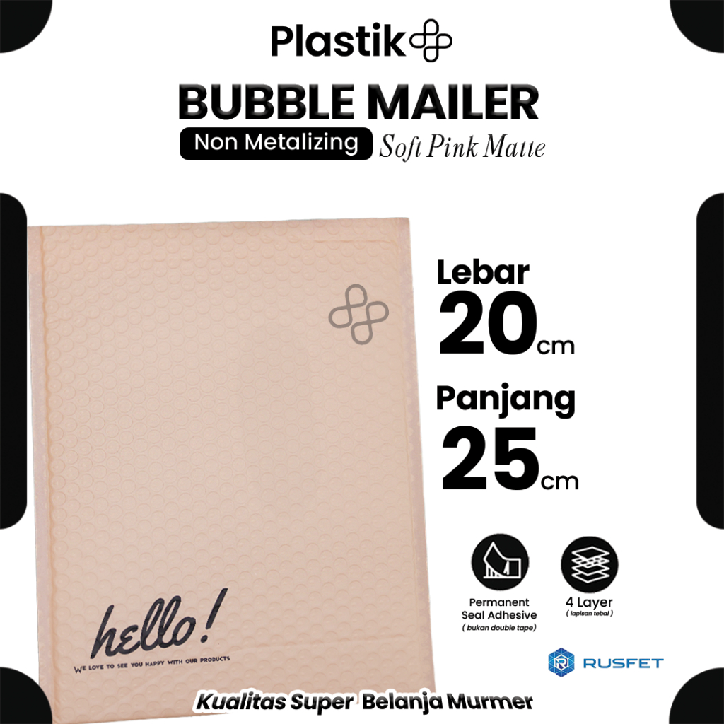 

Amplop Bubble Mailer Pink 20 x 25 cm Rusfet Premium Satuan / Ecer Murah Hello Series