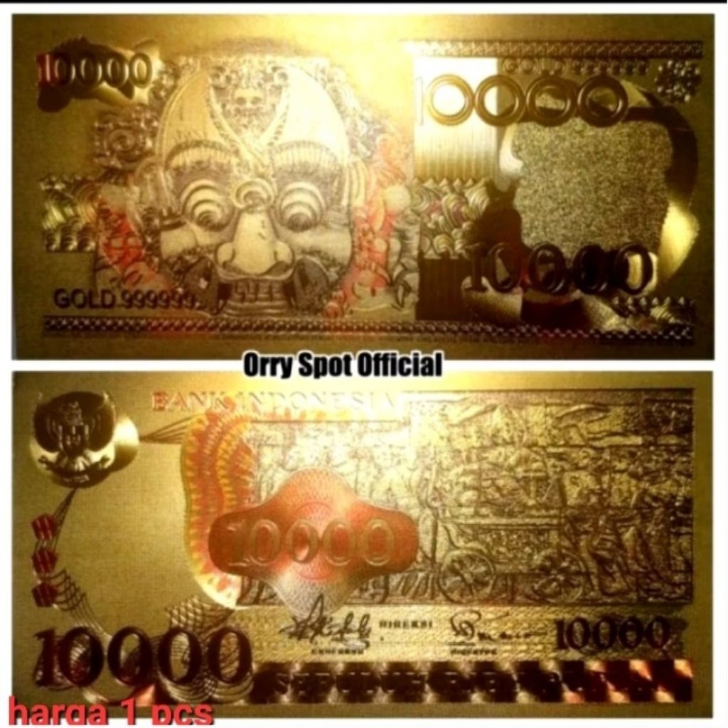 uang gold foil 10000 barong 1975 elegant