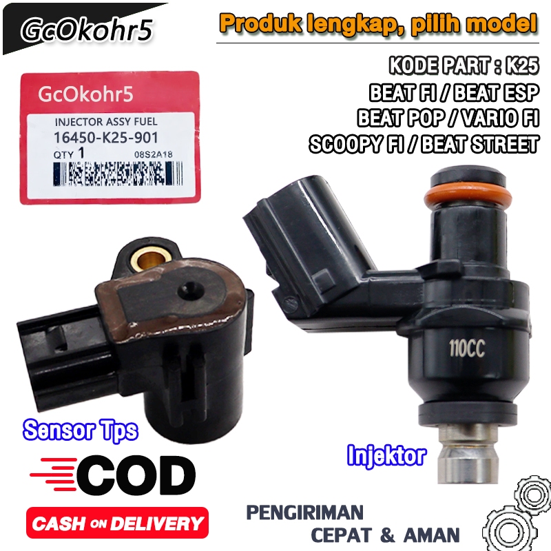 Injektor Injector + Sensor Tps Beat Fi, Beat Esp 2015-2019, Beat Pop, Vario fi 125, Scoopy Fi, Beat 