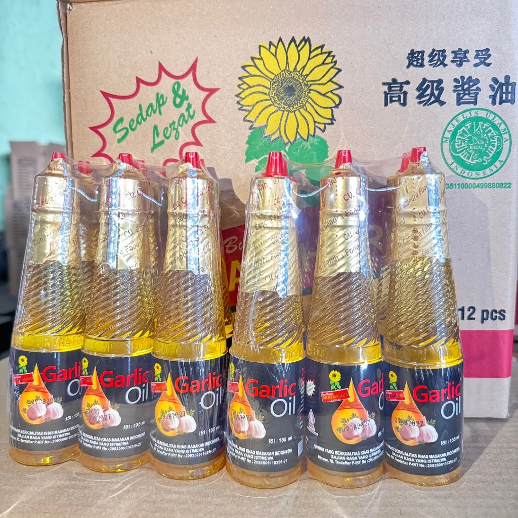 

Garlic Oil , Bahan Makanan , Cap Bunga Matahari 135ML Siap Packing 12pcs