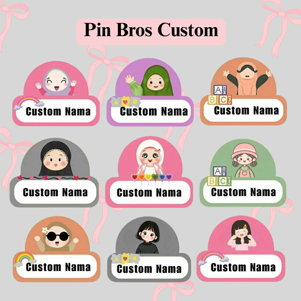 Bross Custom Nama Pin Nama Dada Acrylic Cetak Nama / Nametag Anak Custom Nama Model Lucu Bros bahan 