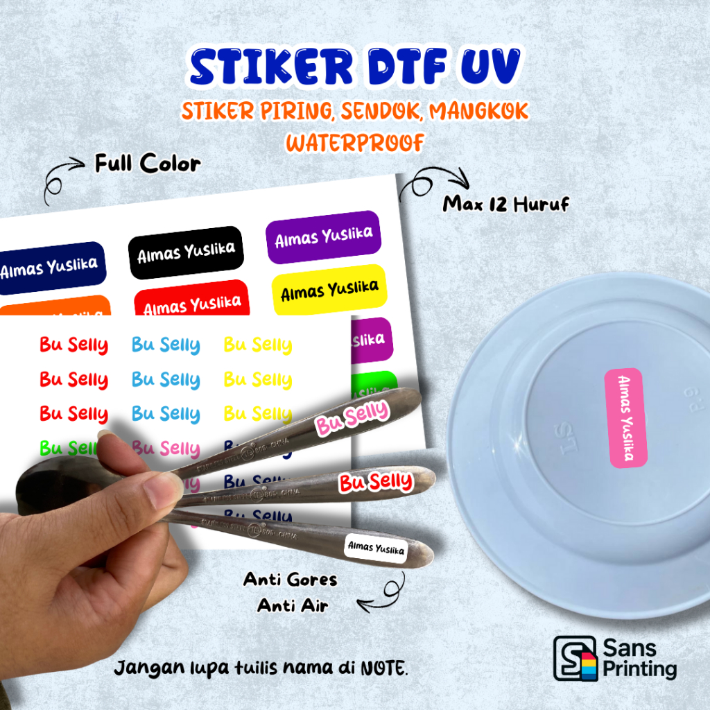 

Stiker Nama UV 70 pcs Custom Label Perabotan Cocok untuk Piring, Sendok, Gelas & Alat Makan Anak