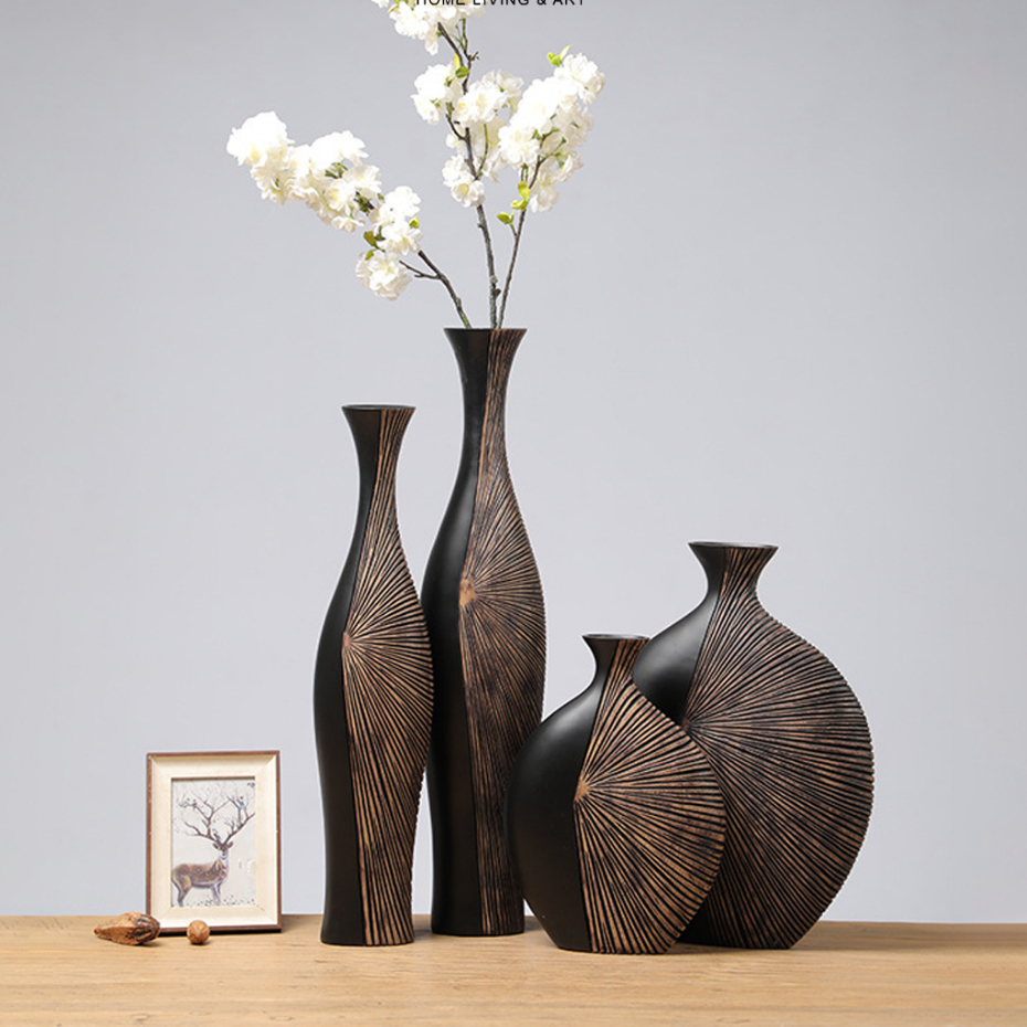 Brusell Guci Vase / Guci Keramik Mewah Aksen Kayu / Vas Bunga / Dekorasi Guci Antik