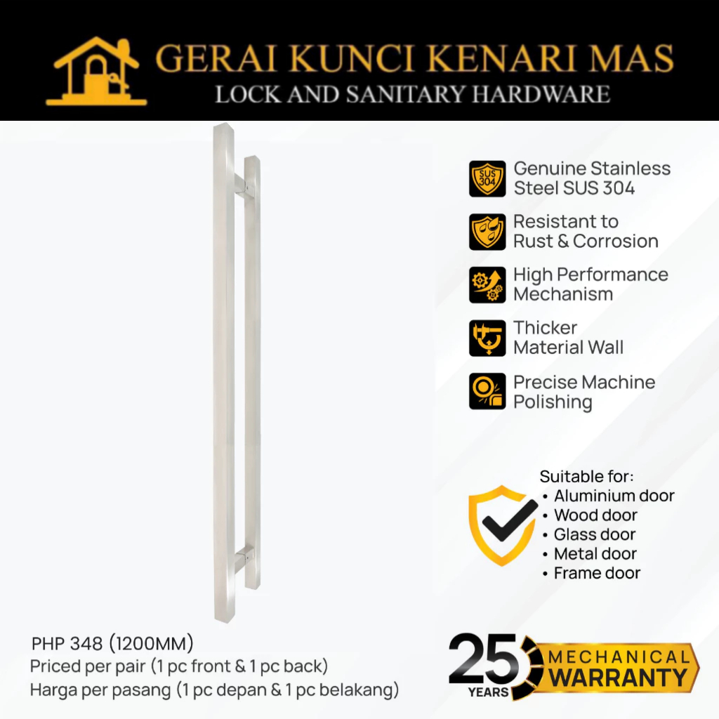 PALOMA PHP 348 Pull Handle Tarikan Pegangan Gagang Pintu 1,2 Meter / 1200mm Stainless Steel SUS 304