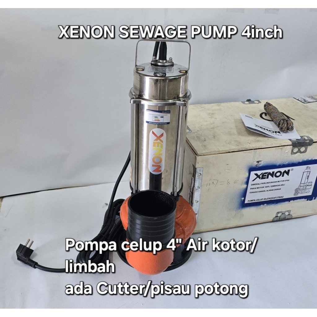 XENON SEWAGE PUMP X-SPV1500SSQG Pompa celup 4inch air kotor/limbah ada cutter/pisau pemotong 1500wat