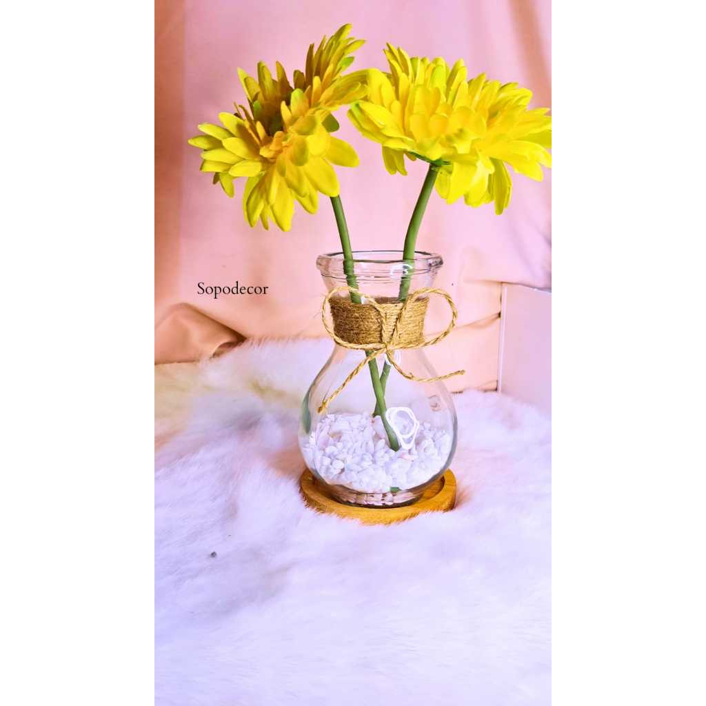 Vas Kaca Bening/ Vas Kaca Bunga Hias/ Vas Bunga Tali Rami/ Vas Bunga Artifisial