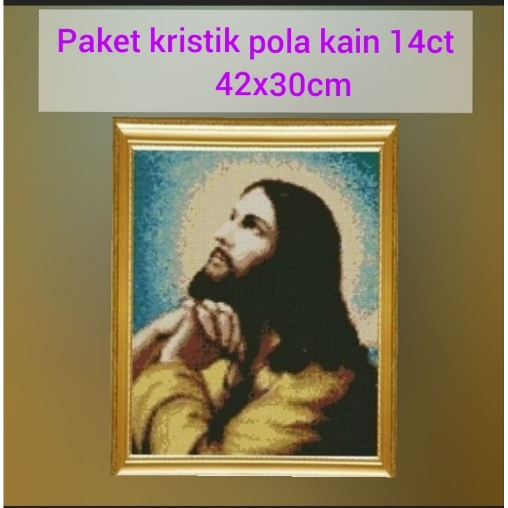 DIY PAKET KRISTIK YESUS BERDOA DI TAMAN GETSEMANI CROSS STITCH POLA KAIN