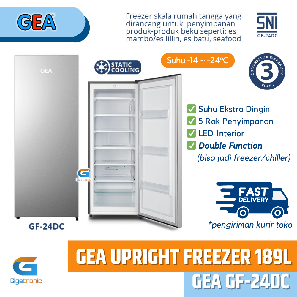 GEA Upright Freezer GF‑24DC 189 L – Kulkas Beku Berdiri/Tegak –24°C - Usaha Rumahan Es Batu Seafood