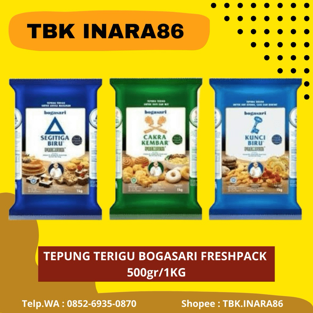 

Tepung Terigu Bogasari 1 Kg – Segitiga Biru / Kunci Biru / Cakra Kembar Original