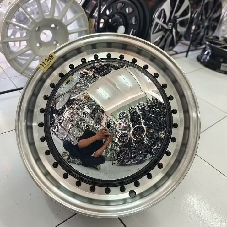 Velg Mobil Ring 15 Deep Dish / VIP Style Chrome Face + Lip Polish + Rivet Black