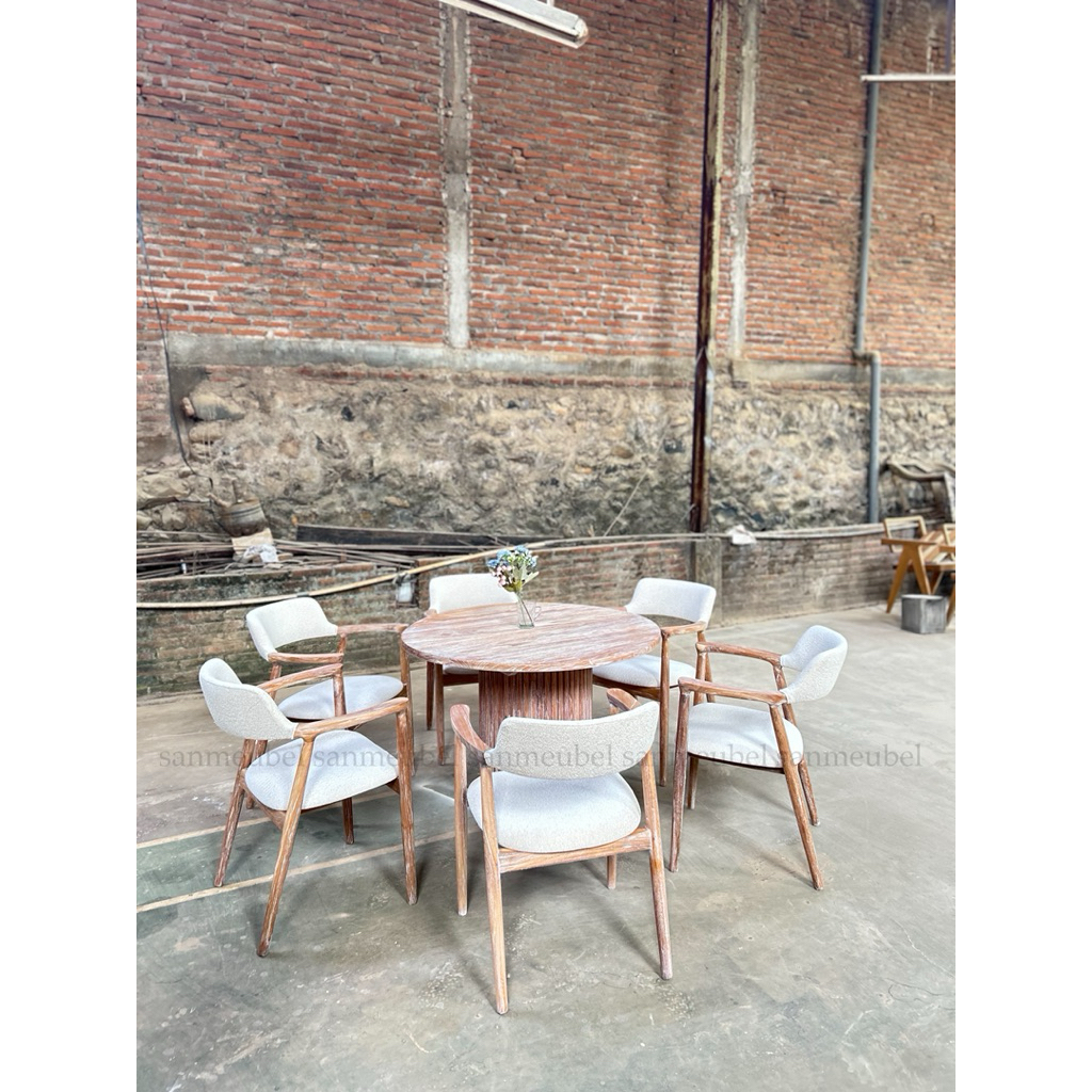 Set Kursi Makan Minimalis Meja Bulat Rangka Kayu Jati Jepara | Set Meja Makan Minimalis Kayu Bulat +