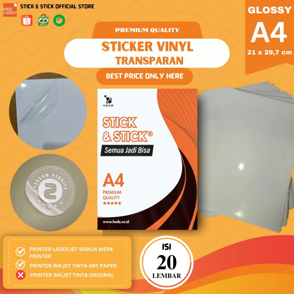 

STIKER VINYL TRANSPARANT A4 ISI 20 LEMBAR / Anti Air, Anti Panas, Indoor