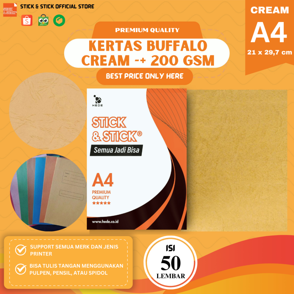 

Karton Buffalo Cream -/+ 200 gsm A4 isi 50 lembar Premium Quality