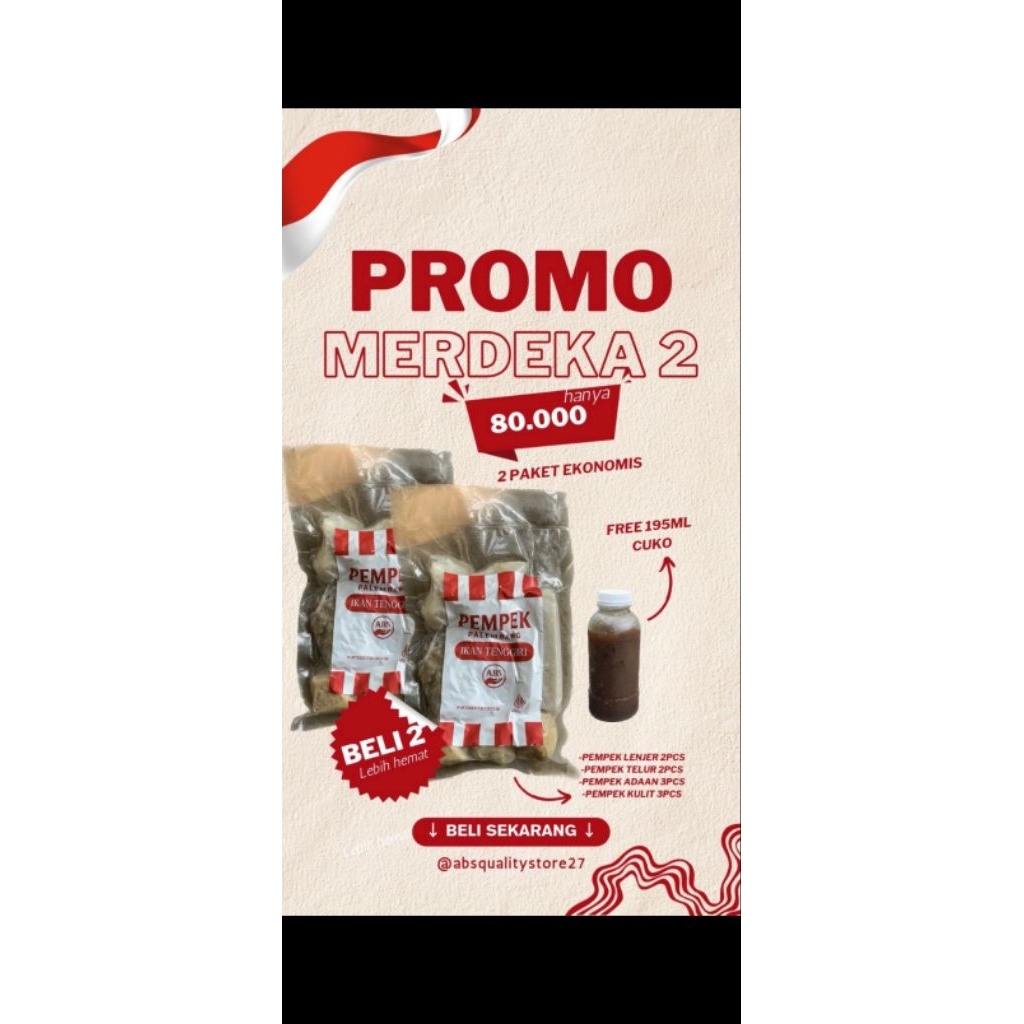 

Pempek Paket Ekonomis 2 pcs Lebih Hemat Promo Merdeka 2 - Free Cuko 195ml