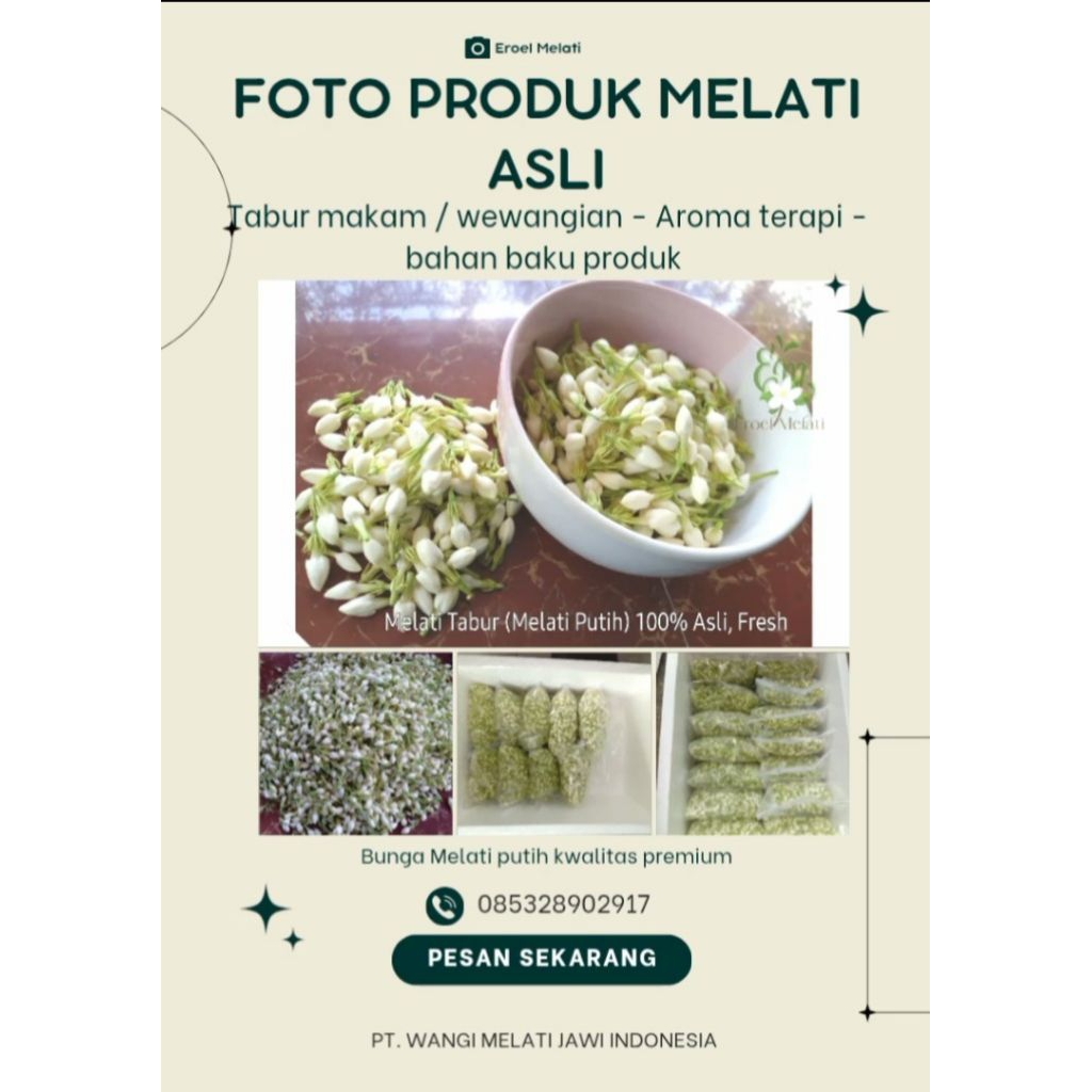 

Bunga Melati Asli/Melati Tabur/Melati Putih 100% Asli, fresh langsung di petik dari kebun sendiri. berat bersih 500gr perkantong