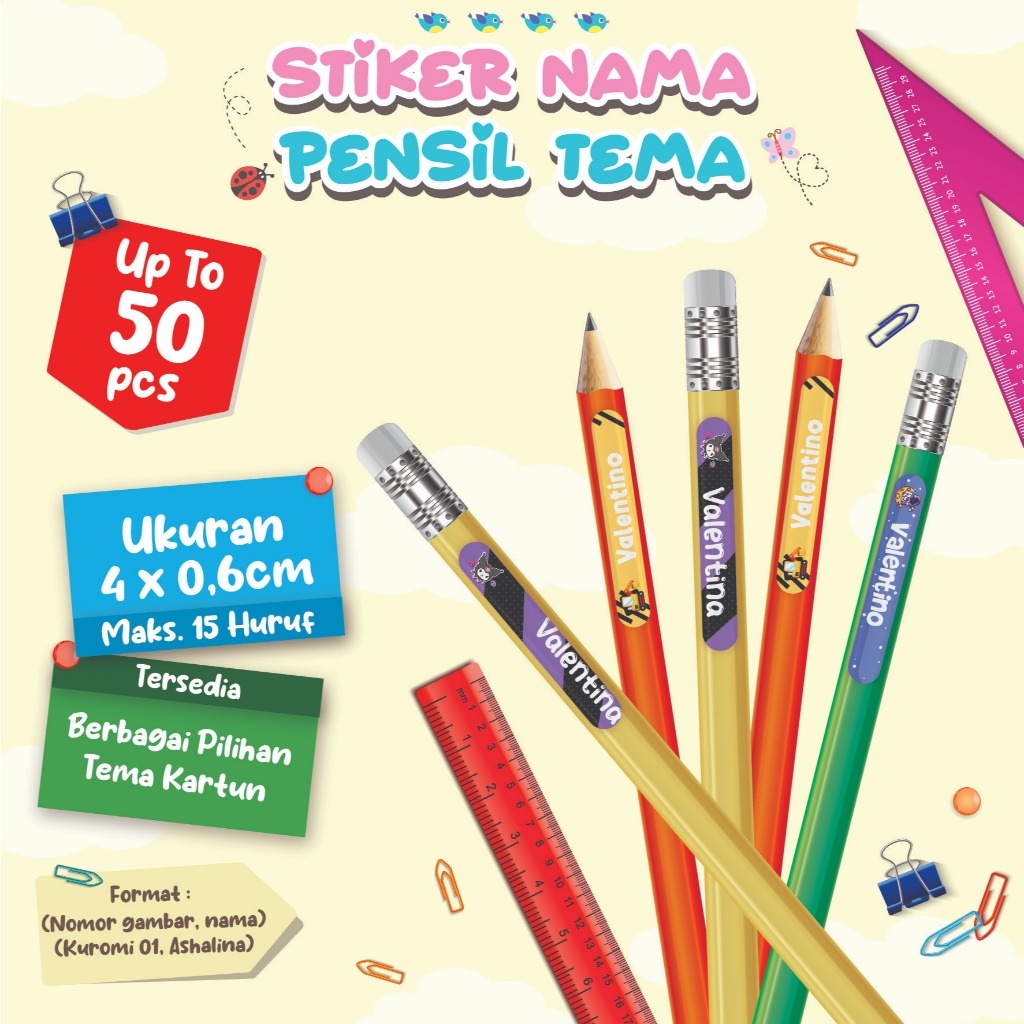 

STIKER LABEL NAMA UNTUK PENSIL TEMA BERGAMBAR WATERPROOF