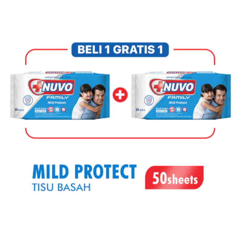 Nuvo Tisu Basah Antiseptik Biru Mild Protect Isi 50 pcs Buy 1 Extra 1