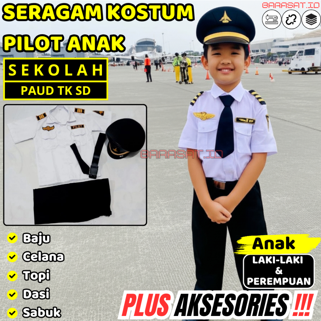 Baju Profesi Anak Pilot Lengkap Perayaan Hari Kartini Fashion Show Anak Laki Perempuan