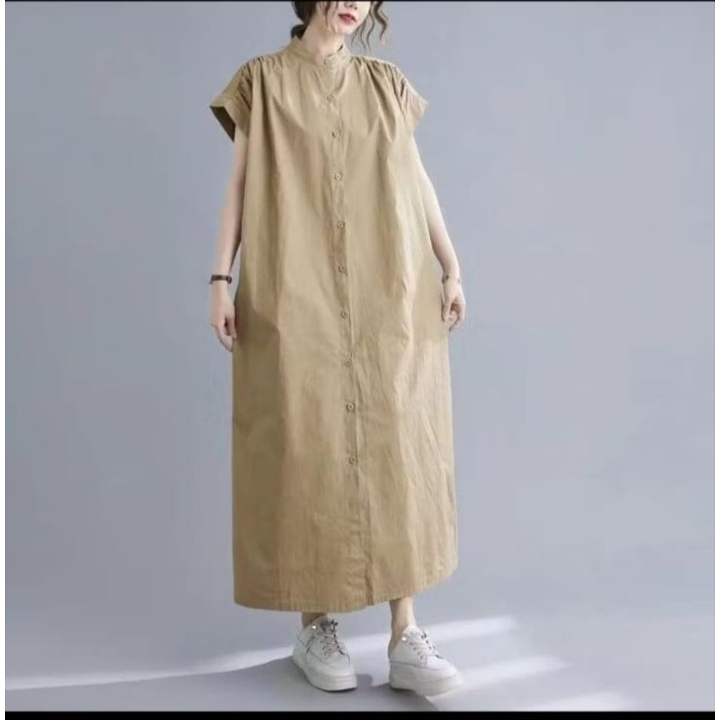 LEA MIDI DRESS LONG SHIRT CASUAL KOREAN STYLE / MIDI DRESS LENGAN PENDEK