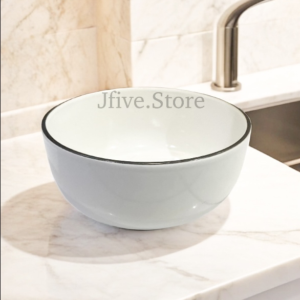 Mangkok Keramik Putih List Hitam 14cm | Mangkok Sup Keramik | Mangkok Bakso