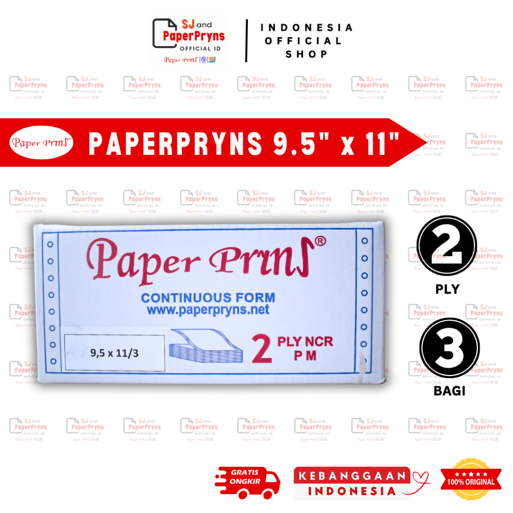 

PAPERPRYNS Kertas Continuous Form 9,5" × 11/3" - BAGI 3 (2 PLY) NCR Sheets