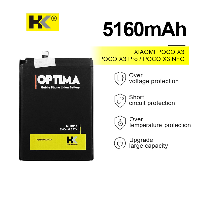 Original HK Optima Baterai Xiaomi POCO X3 / POCO X3 Pro / POCO X3 NFC BN57 5160 mAh 3.87V Double IC