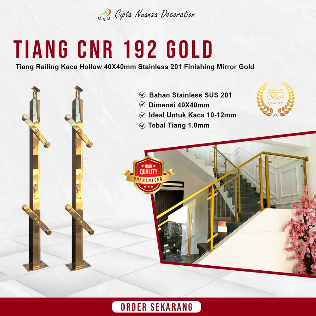 Tiang Railing Tangga Stainless Minimalis Gold - Tiang Hollow Stainless 40 X 40mm Finishing Mirror Go