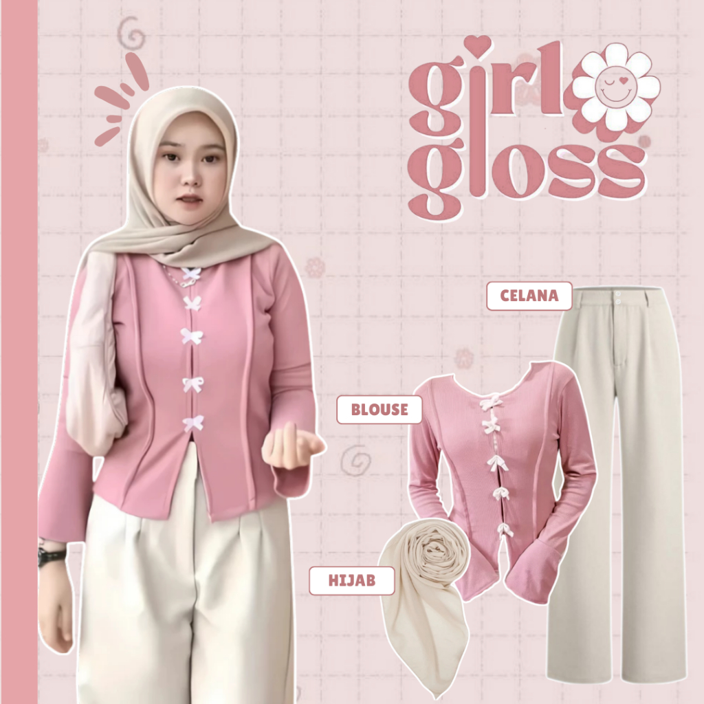 Outfit Kekinian Wanita Hijab Outfit Kampus ootd (Blouse Wanita, Celana Kulot, Bella Square) - BO046