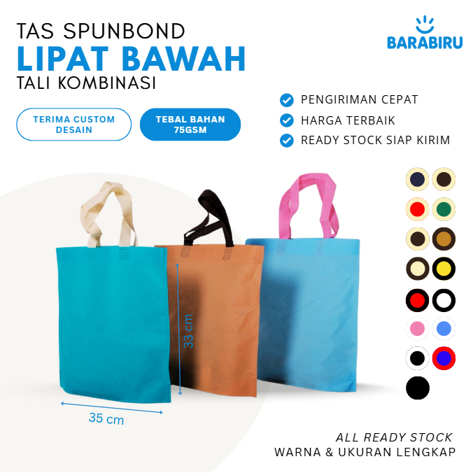 

[ Tas Spunbond ] Goodie Tote Bag 35x33x8 75Gsm Model Tali Lipat Bawah Kantong Kain Belanja Baju