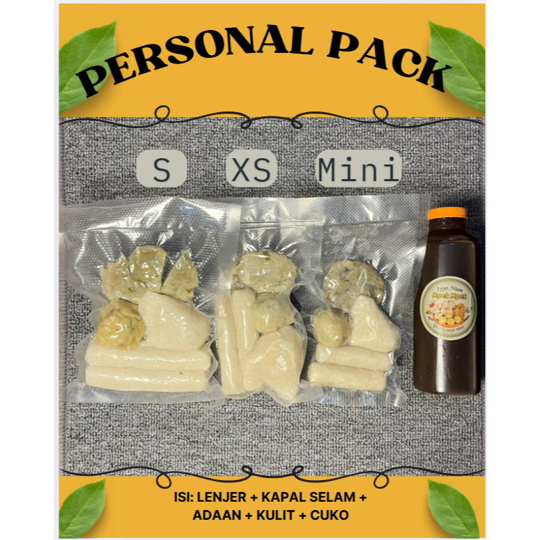 

Pempek Iyyo Nian - Paket Personal Pack Ukuran XS, S, & Mini - Isi 5 pcs (Lenjer, Kapal Selam, Kulit, Adaan) dan Cuko - Pempek Ikan Palembang Asli
