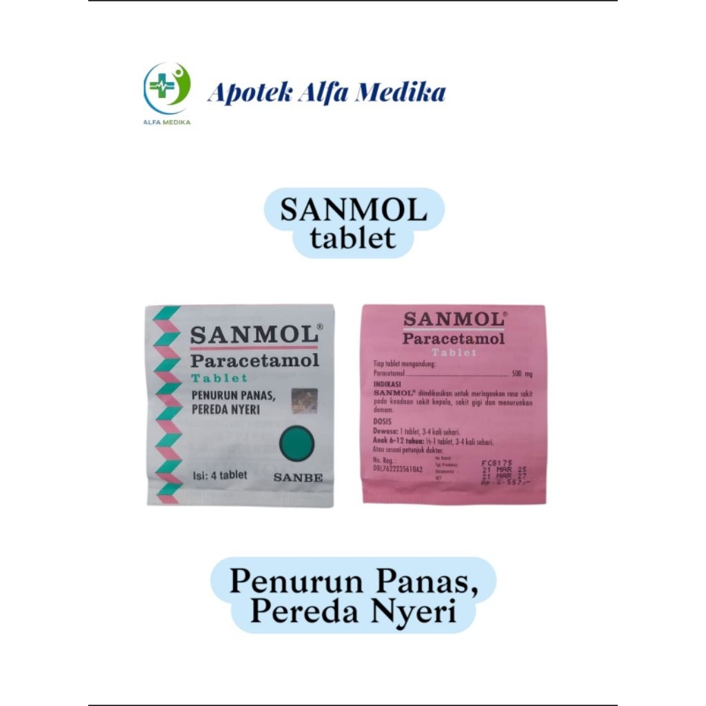 Sanmol Tablet 1 Strip 4 Tablet / Sanmol Tablet / Penurun demam / Sanmol paracetamol