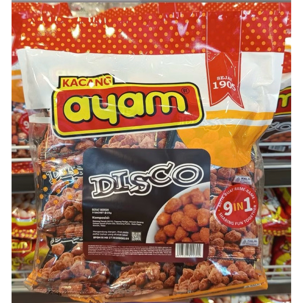 

kacang disco merk ayam isi 9