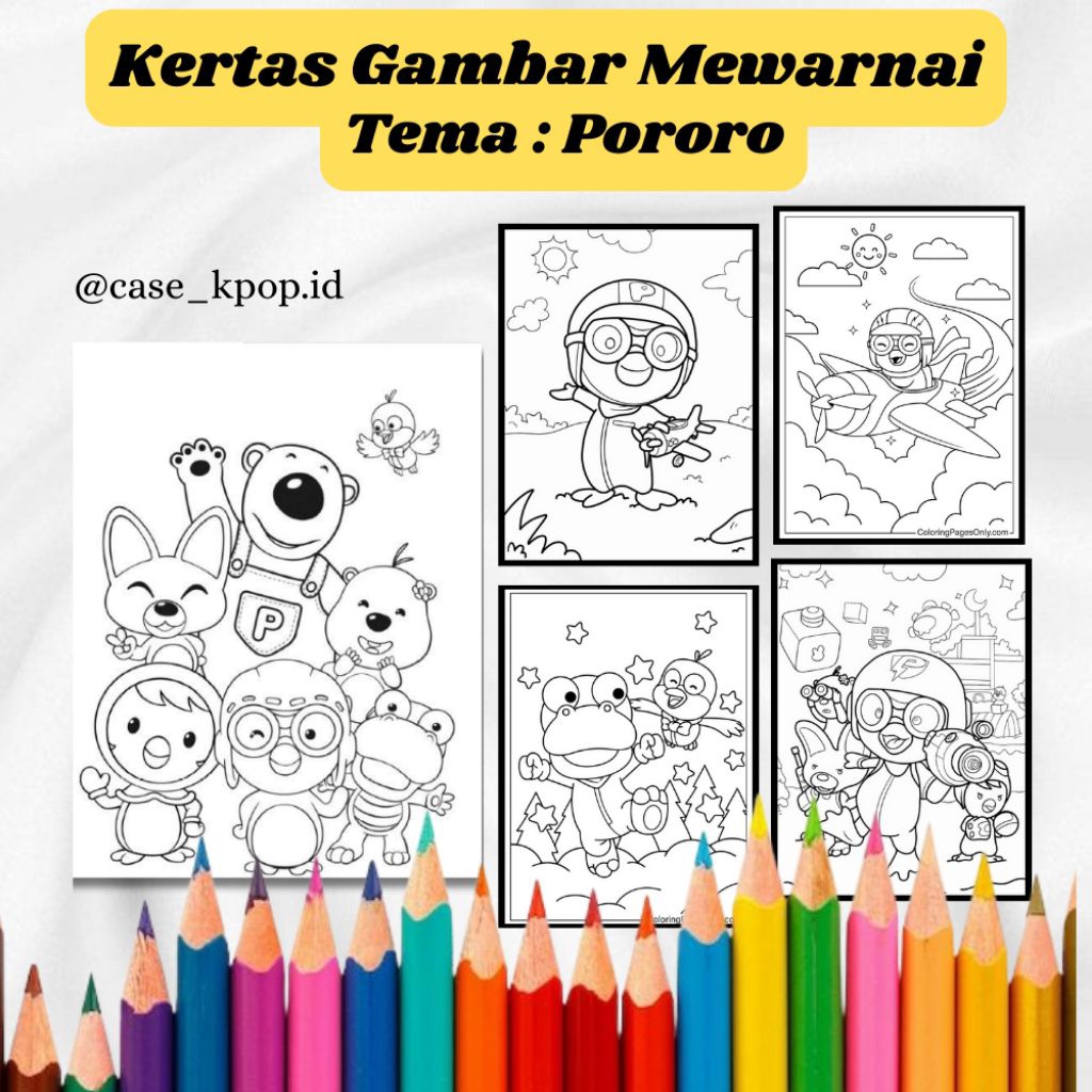

20 LEMBAR KERTAS MEWARNAI ANAK TEMA PORORO (READY LANGSUNG KIRIM)
