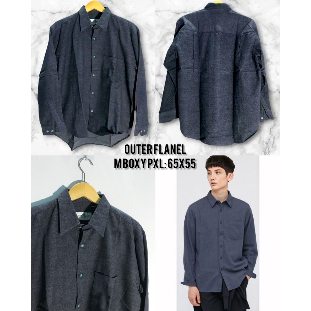 Kemeja Outer Boxy Flanel Jepang Warna Denim