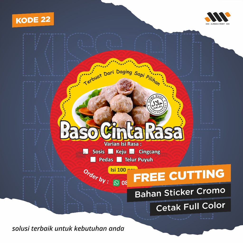 

(Isi 45-150 PCS) Cetak Stiker Cromo Vinyl Produk Kemasan Label Stiker Makanan Minuman (Free Cutting)