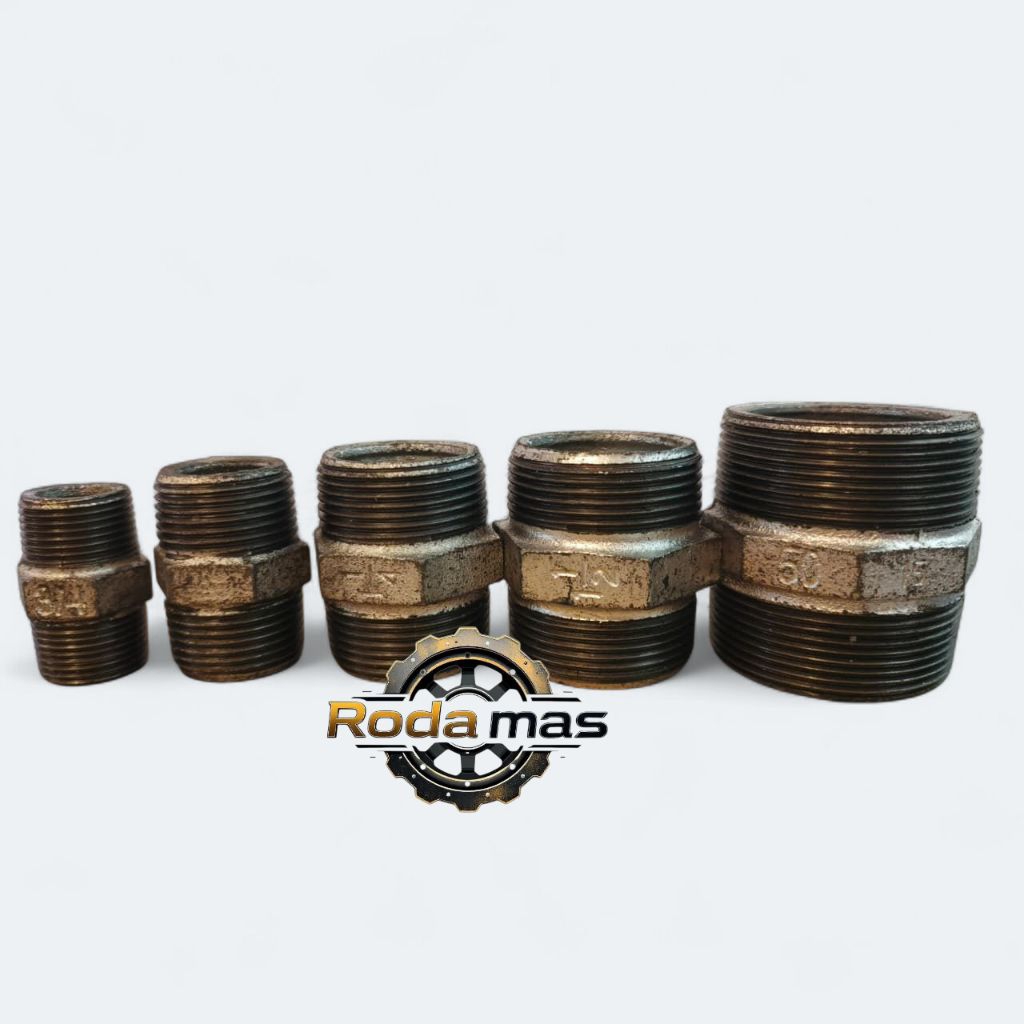 doubel nepel besi galvanis 2 inch - sambungan drat luar 2in - sambungan pipa drat galvanis 2inchi