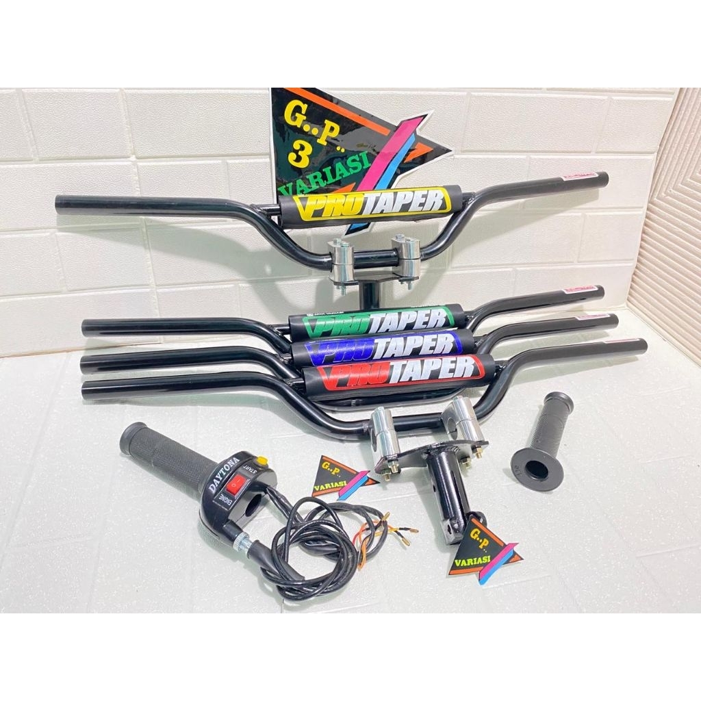 PAKET STANG CRF D-TRACKER HITAM+DUDUKAN/ADAPTOR STANG+GAS SPONTAN DAYTONA 2TOMBOL