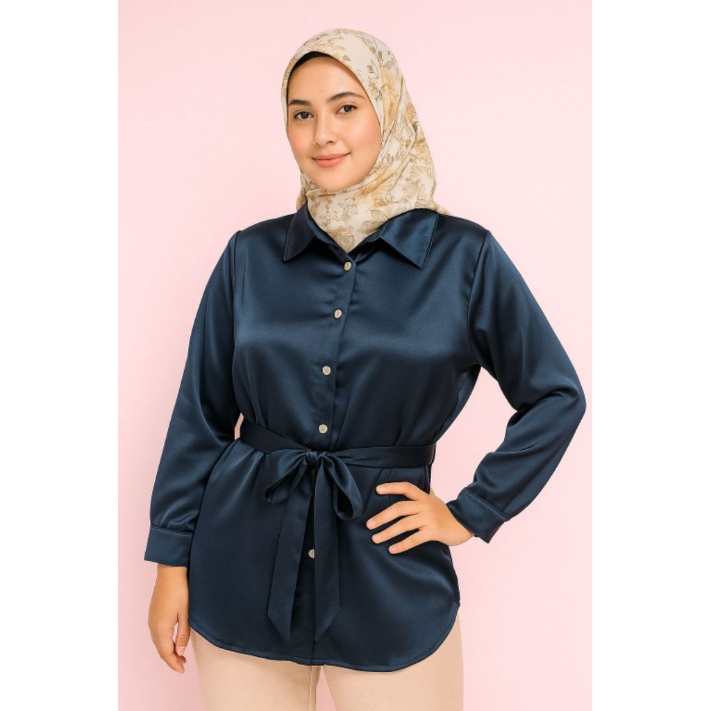 Kemeja Wanita Biru Polos
