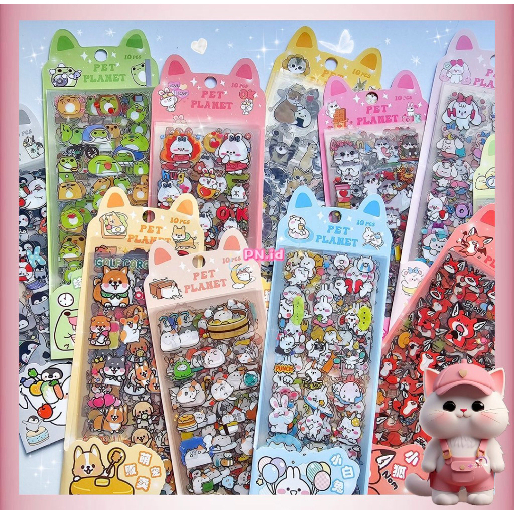 

( 10 LEMBAR ) Sticker Pet Cute Cartoon DIY Diary Sticker Jurnal BUJO Planner Deco Stiker Hias Stiker Lucu
