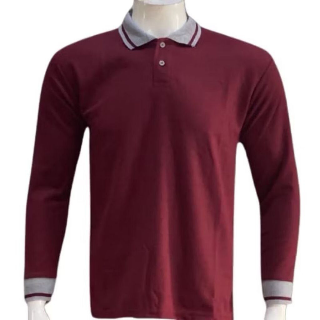KAOS KERAH KRA LENGAN PANJANG POLOS WARNA MERAH MAROON