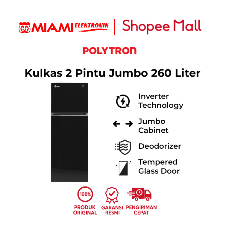 POLYTRON PRW 29VX  / PRW29VX Kulkas 2 Pintu Belleza Jumbo Inverter 260 Liter
